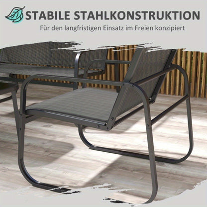 Loungebank – Loungeset – Tuinbank – Modulair Bankstel – 4-delige Set – Zwart Frame – Witte Mesh Kussens – Glasplaat Salontafel – UV-bestendig – Weerbestendig