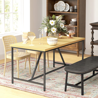 Eettafel – Eetkamertafel – Keukentafel – Tafel – Tafeltje – Modern Design – Houten Look Blad – Zwarte Stalen Poten – 150x80 cm – Verstelbare Pootjes