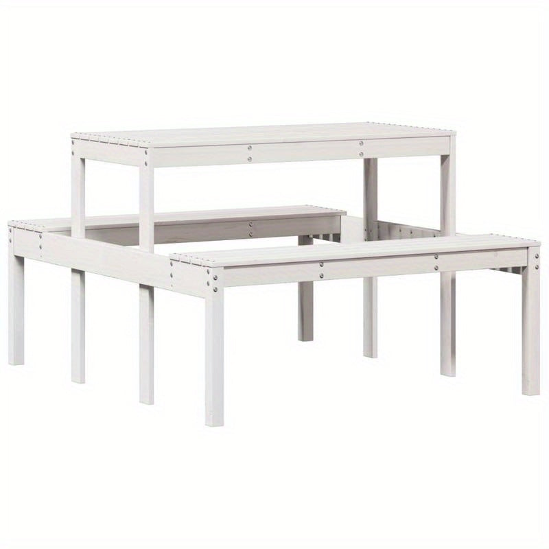 Solid Pine Wood White Modern Picnic Table with White Tabletop & Sturdy A-Frame Legs - Heavy-Duty Portable Design, Durable for Backyard,, Patio, Balcony - Easy Assembly, Low-Maintenance Furniture (110x134x75cm) - Contemporary