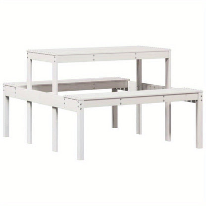 Solid Pine Wood White Modern Picnic Table with White Tabletop & Sturdy A-Frame Legs - Heavy-Duty Portable Design, Durable for Backyard,, Patio, Balcony - Easy Assembly, Low-Maintenance Furniture (110x134x75cm) - Contemporary