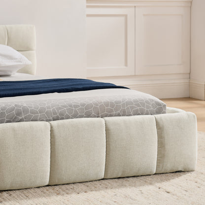 Tweepersoonsbed – 2-Persoonsbed – Bed – Slaapbed – Ledikant – Chenille Bekleding – 160x200 cm – Eucalyptus Houten Frame – Stabiel Metalen Onderstel – Beige – Modern Rustiek Design