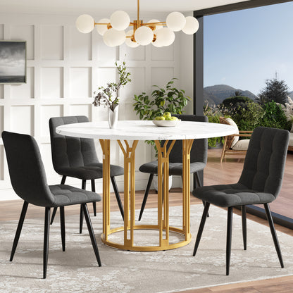 Ronde Eettafel – Eetkamertafel – Ontbijttafel – Keukentafel – Tafel Rond – Marmerlook Wit Goud – Stevige Metalen Poot – Gebruiksklaar Zonder Montage