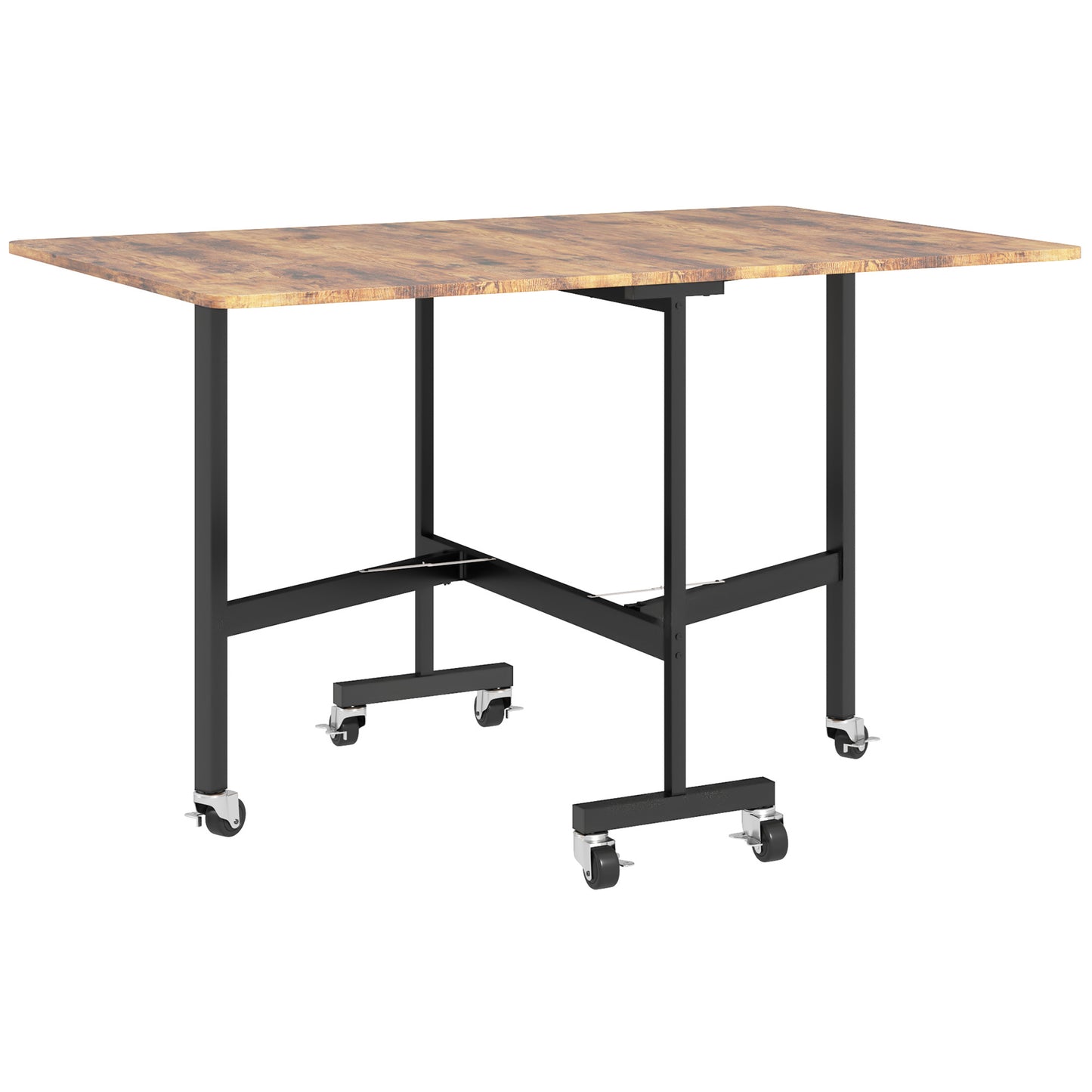 Inklapbare Eettafel – Opklapbare Tafel – Vouwtafel – Uitklapbare Tafel – Compacte Eettafel – Geschikt Voor 6 Personen – Met 6 Wielen En Remmen – Rustiek Bruin