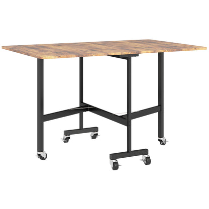 Inklapbare Eettafel – Opklapbare Tafel – Vouwtafel – Uitklapbare Tafel – Compacte Eettafel – Geschikt Voor 6 Personen – Met 6 Wielen En Remmen – Rustiek Bruin