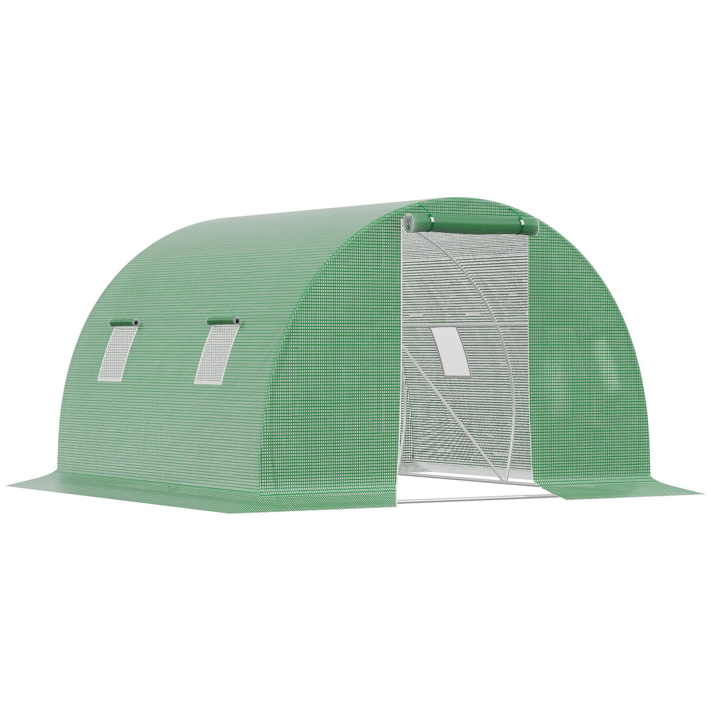 Outsunny Garden Greenhouse Tunnel 9 m² dim. 3L x 3l x 2H m - 4 windows, Roll-up Zippered Door - Tubular Chassis Galvanized Steel, High Density PE Cover Green, Protects Plants From Cold Rain Insects Birds, Ideal For Flowers V