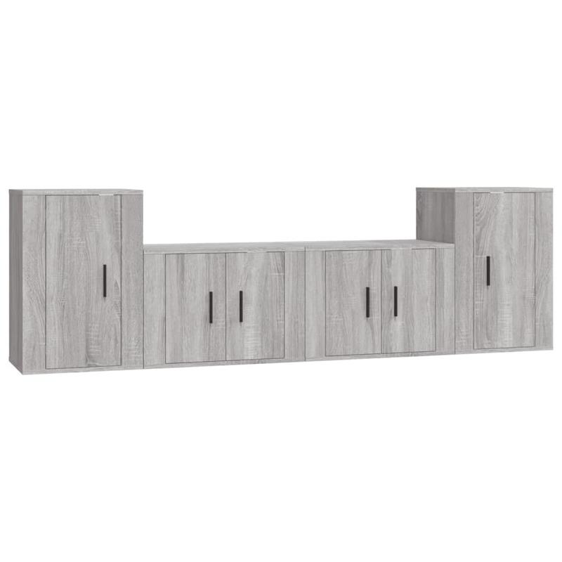 4pcs Modern Minimalist TV Stand Set with Wall-Mounted Storage - Gray Sonoma Wood Media Console, Space-Saving Design with Open & Closed Cabinets, Engineered Wood Construction, Easy Assembly, 27-Inch Height, Ample Storage for L