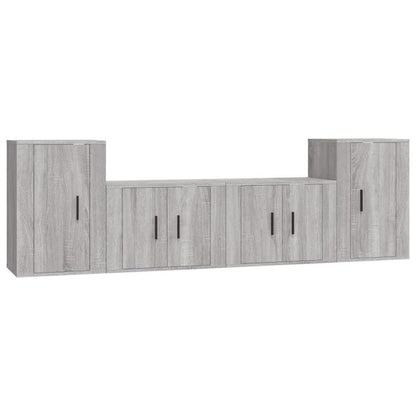 4pcs Modern Minimalist TV Stand Set with Wall-Mounted Storage - Gray Sonoma Wood Media Console, Space-Saving Design with Open & Closed Cabinets, Engineered Wood Construction, Easy Assembly, 27-Inch Height, Ample Storage for L