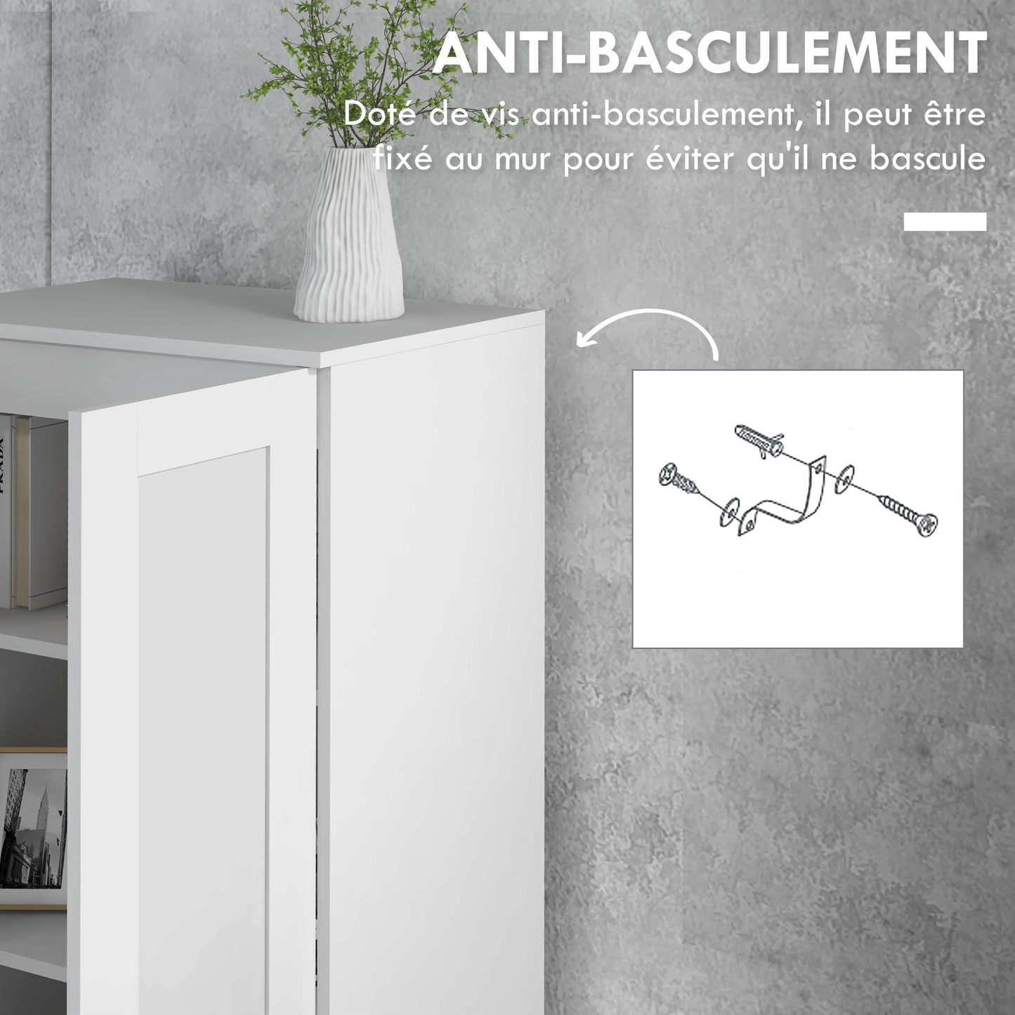 Opbergkast – Kast – Opbergmeubel – Bergkast – Vitrinekast – Multifunctioneel – 2 Deuren Met 4 Verstelbare Planken – Wit 60x36,5x175 cm