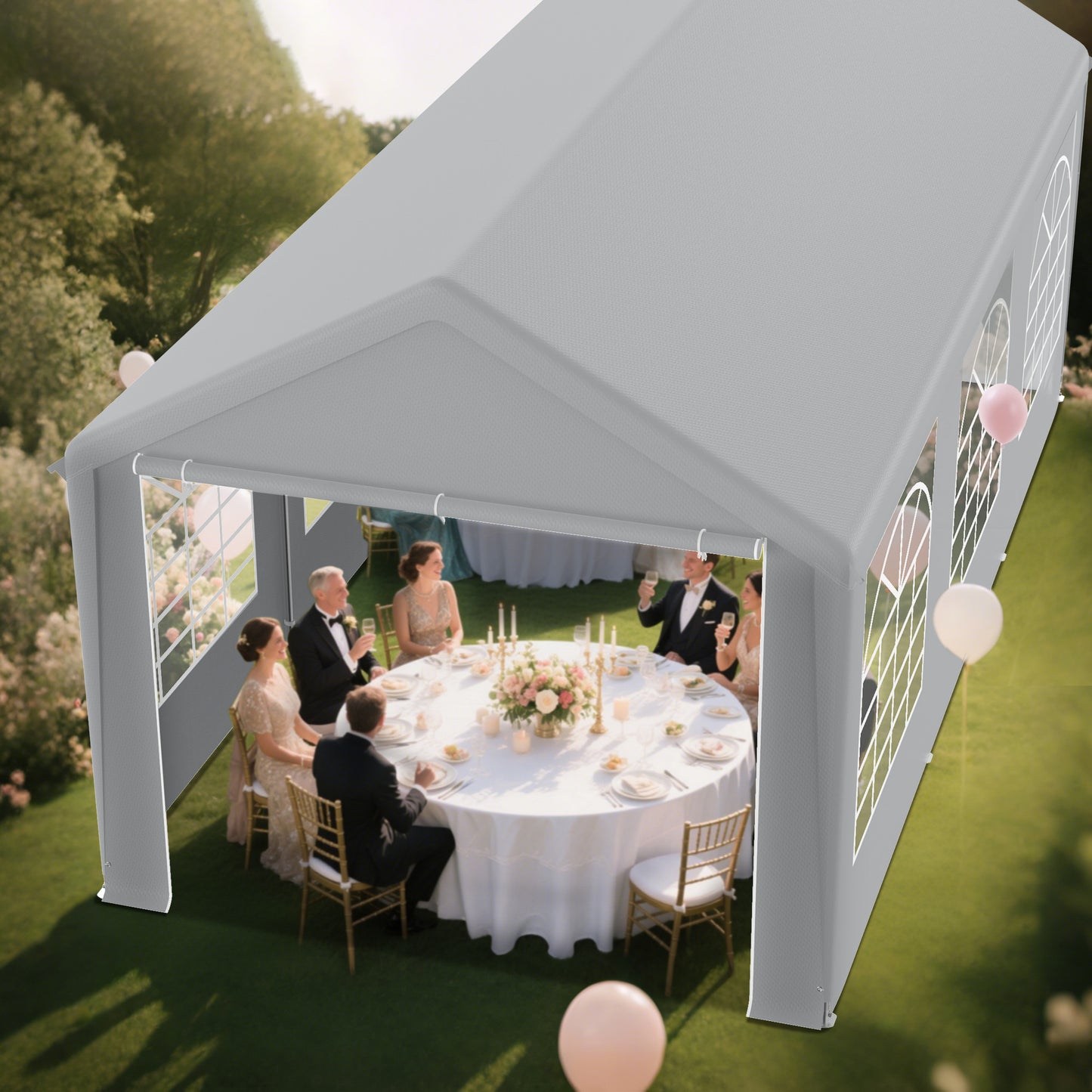Feesttent – Partytent – Tuinpaviljoen – Evenemententent – Tuintent – Waterdicht – 3x6 Meter – Stevig Gegalvaniseerd Stalen Frame – Afneembare Zijpanelen