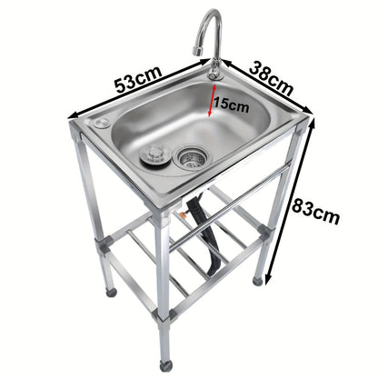 Single Bowl Kitchen Sink, Freestanding Sink with Hot And Cold Water Faucet, Portable Camping Sink, Suitable for Outdoor/Indoor Single Bowl Washbasin, 1 Bowl Commercial Sink, Portable Sink, Kitchen Sink Single Bowl, Outdoor Si