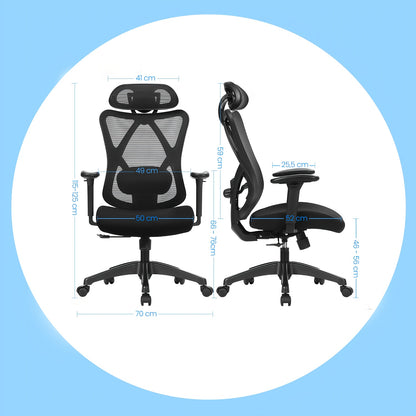 Ergonomische Bureaustoel – Bureaustoel – Kantoorstoel – Computestoel – Mesh Stoel – Verstelbare Lendensteun & Hoofdsteun – Max. Belastbaar 150 kg – Hoogte Verstelbaar