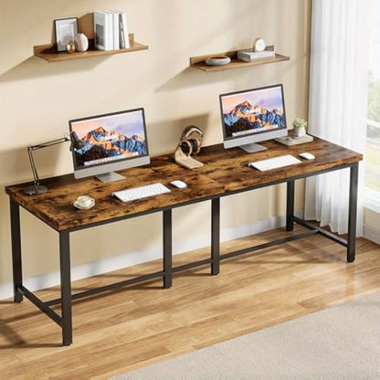 Bureau – Werkplek – Computertafel – Schrijftafel – Bureaublad – Extra Lang – Massief Houten Blad Met Stevig Metalen Frame