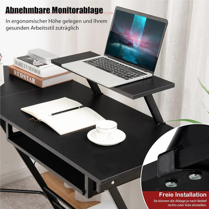 L-vormig Hoekbureau – Hoekdesk – Gamingbureau – Computerbureau – Werkplek Bureau – Verstelbare Monitorstandaard – Robuuste MDF & Stalen Constructie