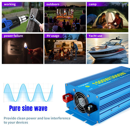 Omvormer – Spanningsomvormer – Inverter – Converter – 24V Variant – 1500W Continu Vermogen – Zuivere Sinusgolf Met LCD Display