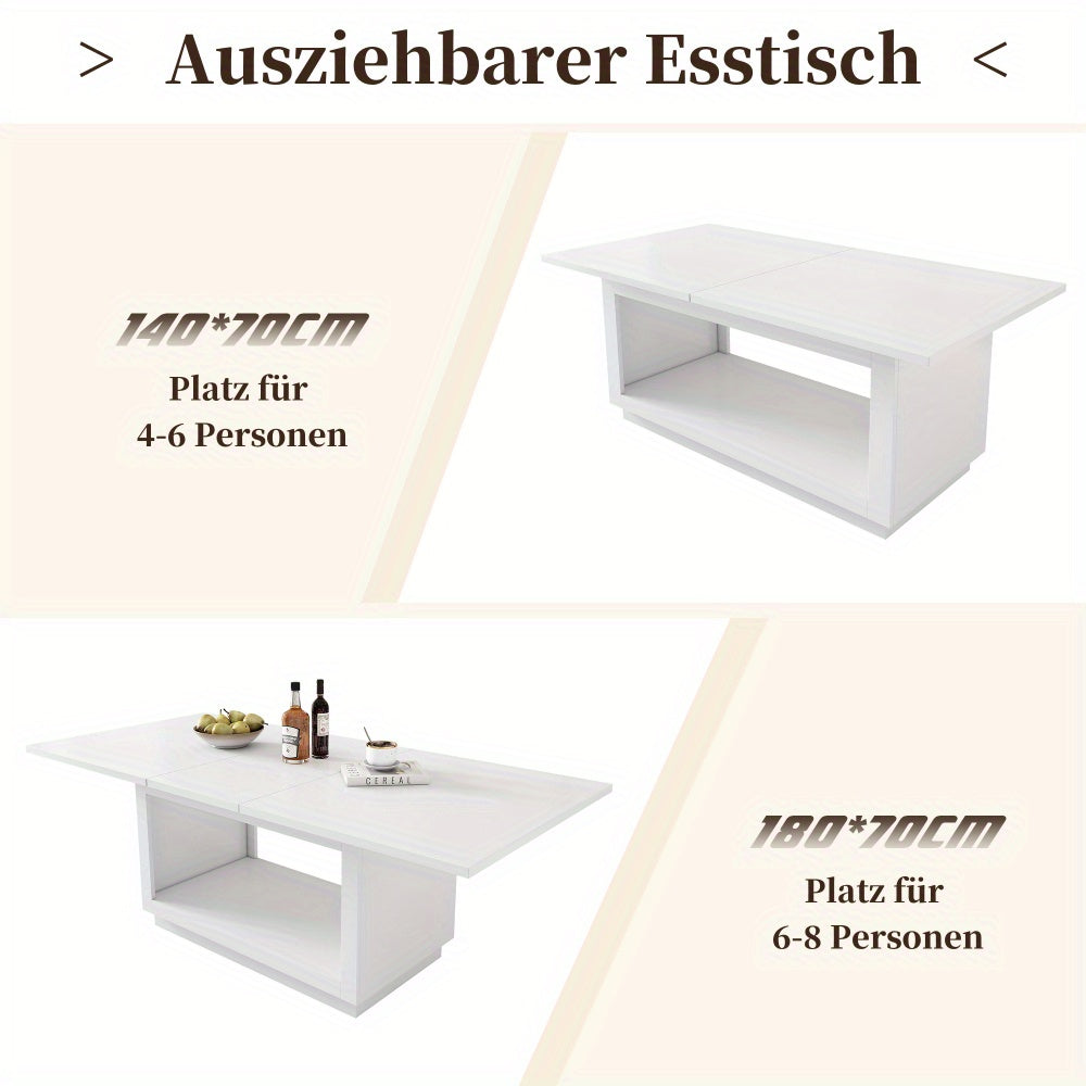 Uitschuifbare Eettafel – Eettafel – Uitklapbare Tafel – Inklapbare Tafel – Tafel Woonkamer – Wit – Ruimtebesparend Design – Stevige MDF Constructie