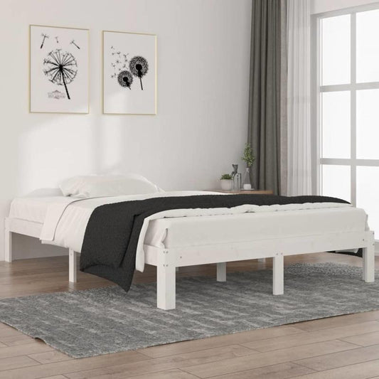 Modern Bianco Bed Frame - Queen Size (140x200cm) Platform Bed with Tool-Free Assembly, Heavy-Duty Pine Wood Construction, Minimalist White/Neutral color for Contemporary, Modern, Scandinavian, Industrial Bedrooms - Sturdy & E