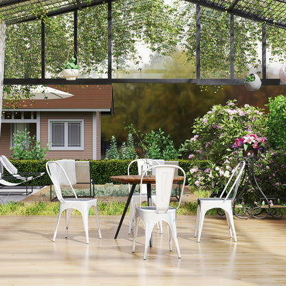 Metalen Eetkamerstoelen – Stapelbare Stoelen – Keukenstoelen – Bistro Stoelen – Café Stoelen – Set van 4 – Wit – Industrieel Design – Afneembare Rugleuning