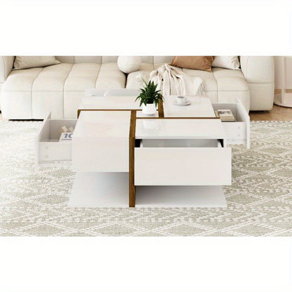 Salontafel – Koffietafel – Woonkamertafel – Bijzettafel – Tafeltje – Modern Hoogglans Wit – 4 Laden Opbergruimte – 78x78x34,8 cm – Duurzaam Stijlvol Design