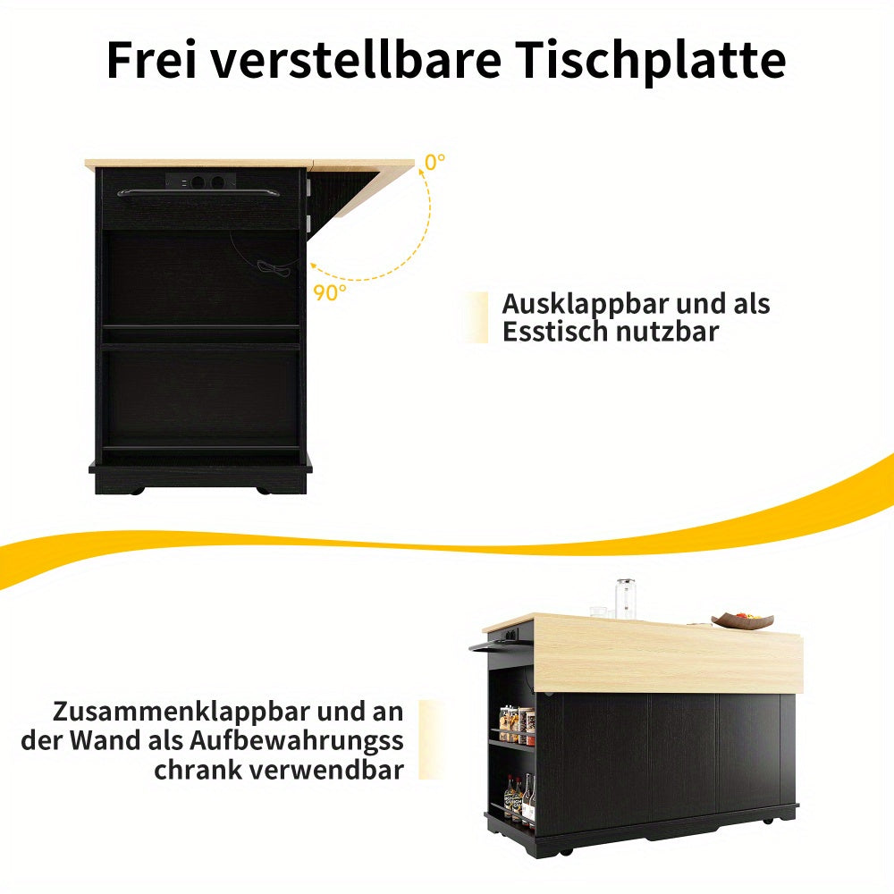 Heavy-Duty Metal Kitchen Island Cart with Worktop - Mobile Kitchen Storage Cabinet, 2 Drawers & 6 Compartments, Space-Saving Rolling Kitchen Organizer with Cabinet, for Small/Large Kitchens, Dining Room, or Home - Easy Assemb