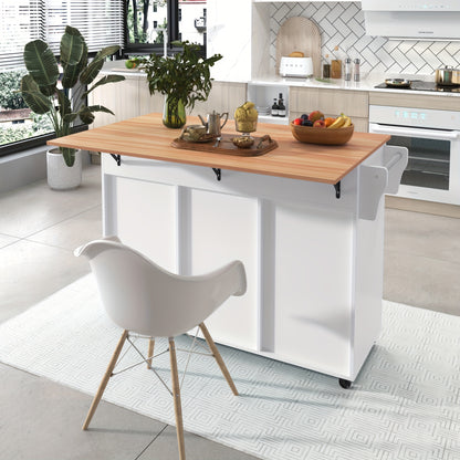 Keukentrolley – Serveerwagen – Keukenwagen – Opbergtrolley – Mobiele Kast – Wit – Massief Houten Werkblad – Verstelbare Voeten – 129x46 cm – Verrijdbaar Met Remmen