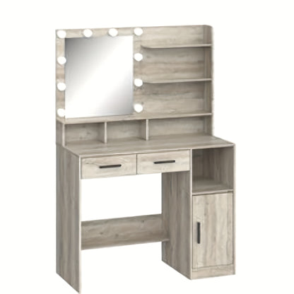 Makeuptafel – Kaptafel – Cosmeticatafel – Vanitafel – Make-up tafel – Verlichte Spiegel Met 10 LED – 90x40x140 cm Hout