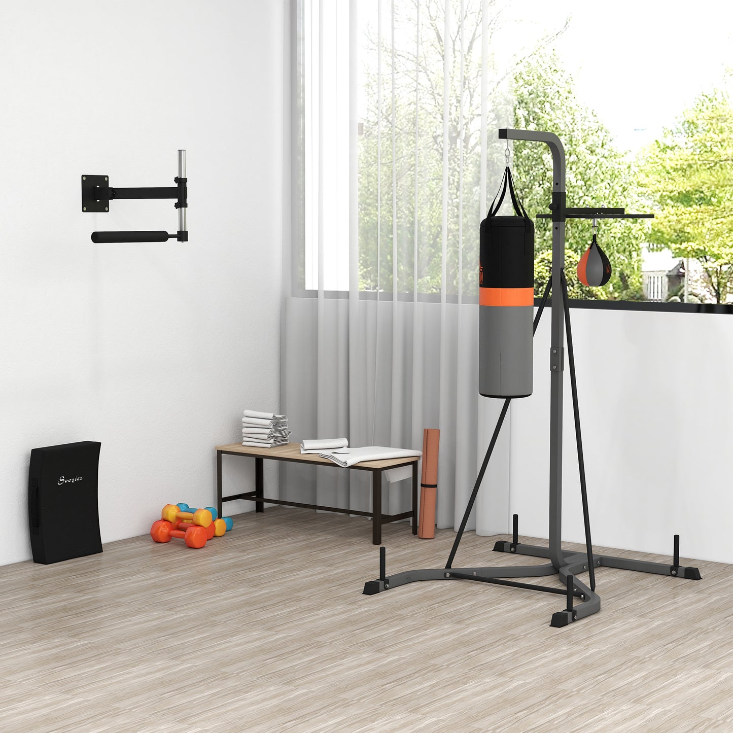 Bokszak Standaard – Bokszakhouder – Punching Bag Stand – Bokspaal – Boksbal – Verstelbare Hoogte 167-187 cm – Inclusief 20 kg Bokszak – Stalen Frame 100 kg Belastbaar