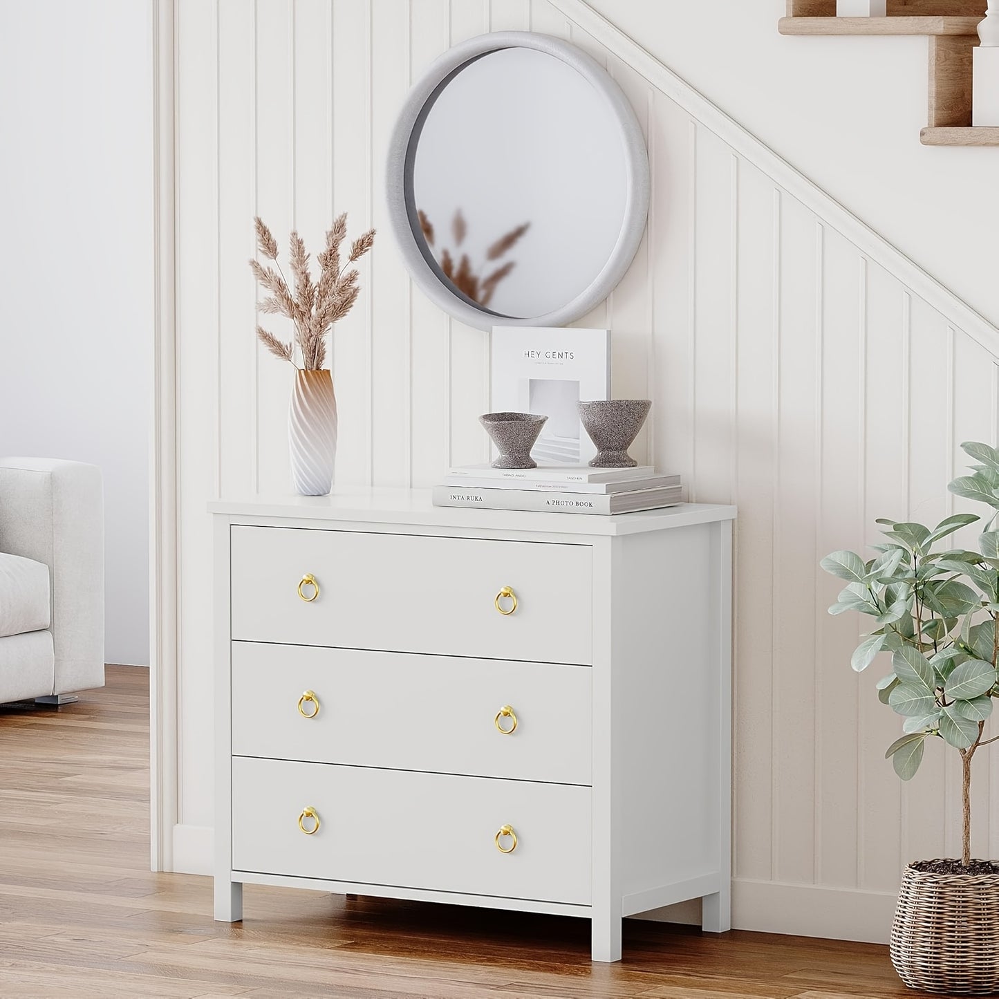 Modern 3-Drawer Dresser - Tall Freestanding Chest of Drawers with Non-Wood Storage Cabinet, Easy Assembly, Space-Saving Vertical Organizer Suitable for Bedroom, Living Room, Hallway - 80.01cm Wide 3.2+ Cubic Feet