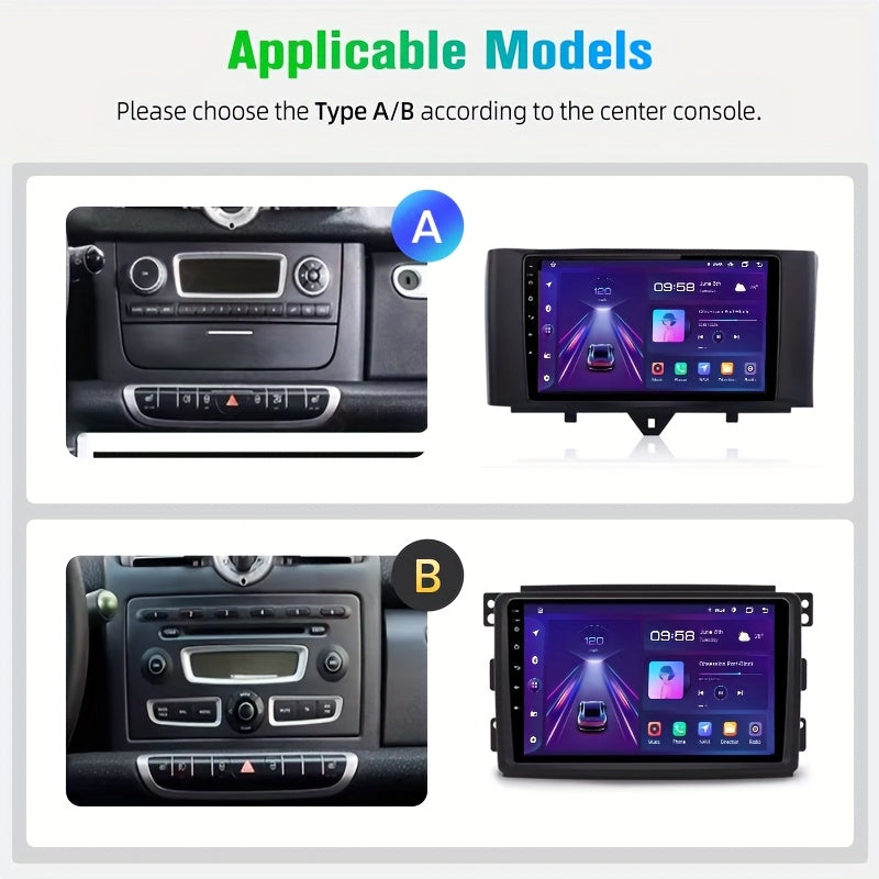 Multimediasysteem Smart Fortwo – Autoradio – Auto Stereo – Navigatiesysteem – Touchscreen – 9 inch IPS Display – Draadloze Apple CarPlay & Android Auto – Ingebouwde GPS Navigatie