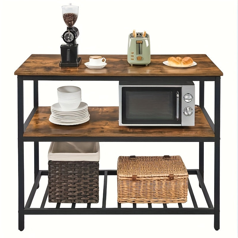Keukentrolley – Keukenwagen – Opbergwagen – Serveertrolley – Keukenkar – Industrieel Design – 3 Ruime Legplanken – Zwart Stalen Frame