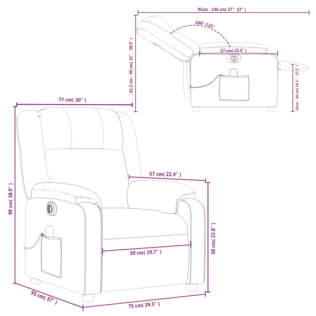 Elektrische Relaxfauteuil – Relaxstoel – Loungefauteuil – Elektrische Stoel – Massagefauteuil – Donkergrijs – 6 Massagepunten – Elektrische Verstelling 135°