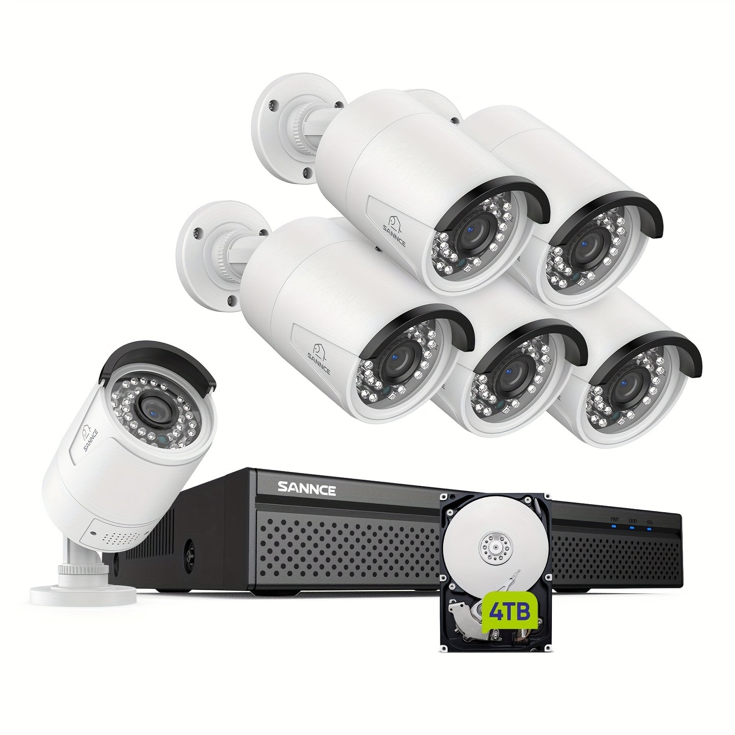 Bewakingscamera Set – Security Camera – Surveillance Camera – CCTV Camera – IP Camera – 6 x 3MP PoE Bullet Cameras – 8-Kanaals 4TB NVR Recorder – Twee-Weg Audio & Personendetectie