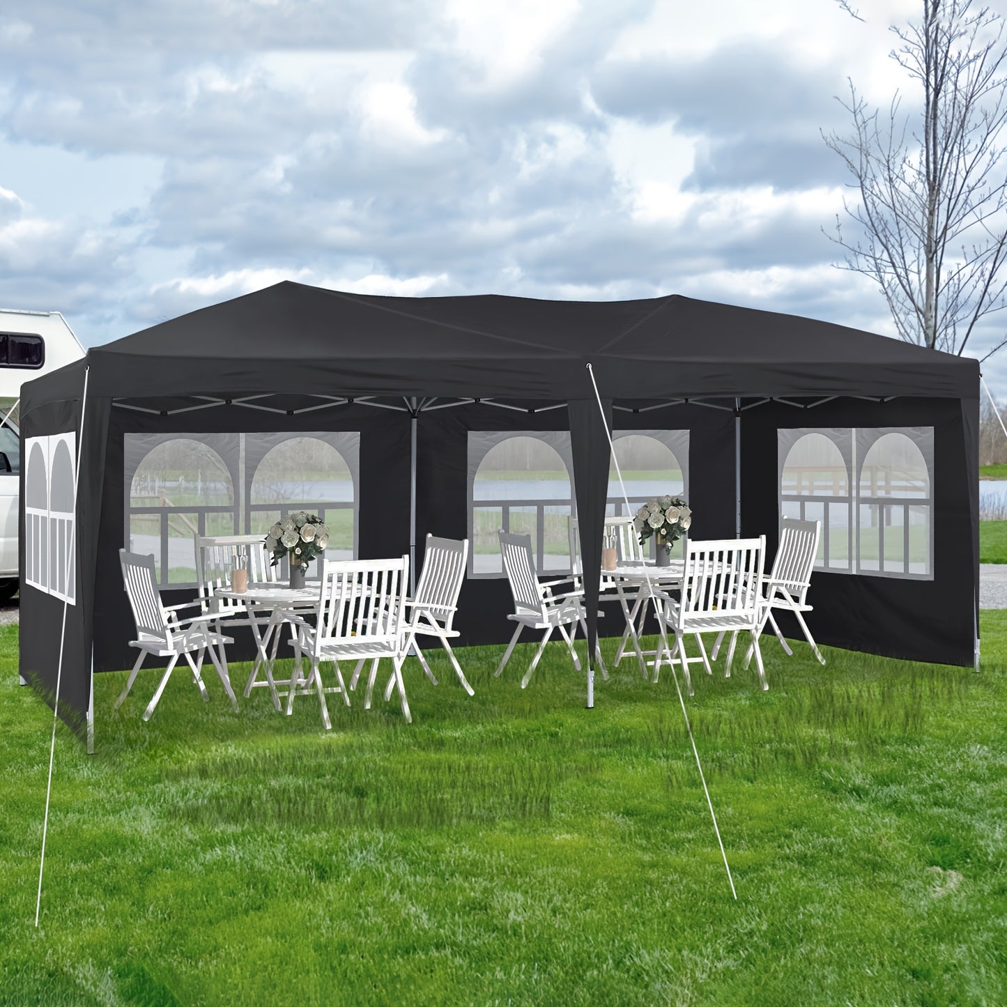 Partytent – Tuinpaviljoen – Feesttent – Opvouwbare Tent – Overkapping – 3x6 m – Waterdicht Met Zijwanden – Stevig Stalen Frame & UV-Bescherming