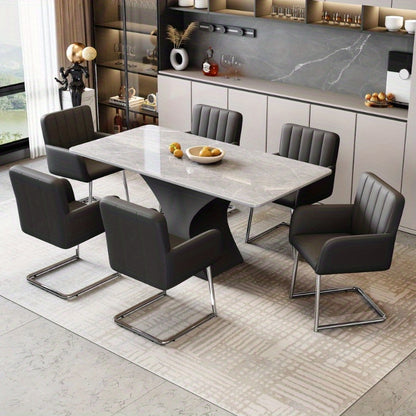 Eetkamerstoelen set – Stoelen – Zwarte Stoelen – Kunstleren Stoelen – Design Stoelen – 6-delig – Verticale Strepen – Zigzag Metalen Poten