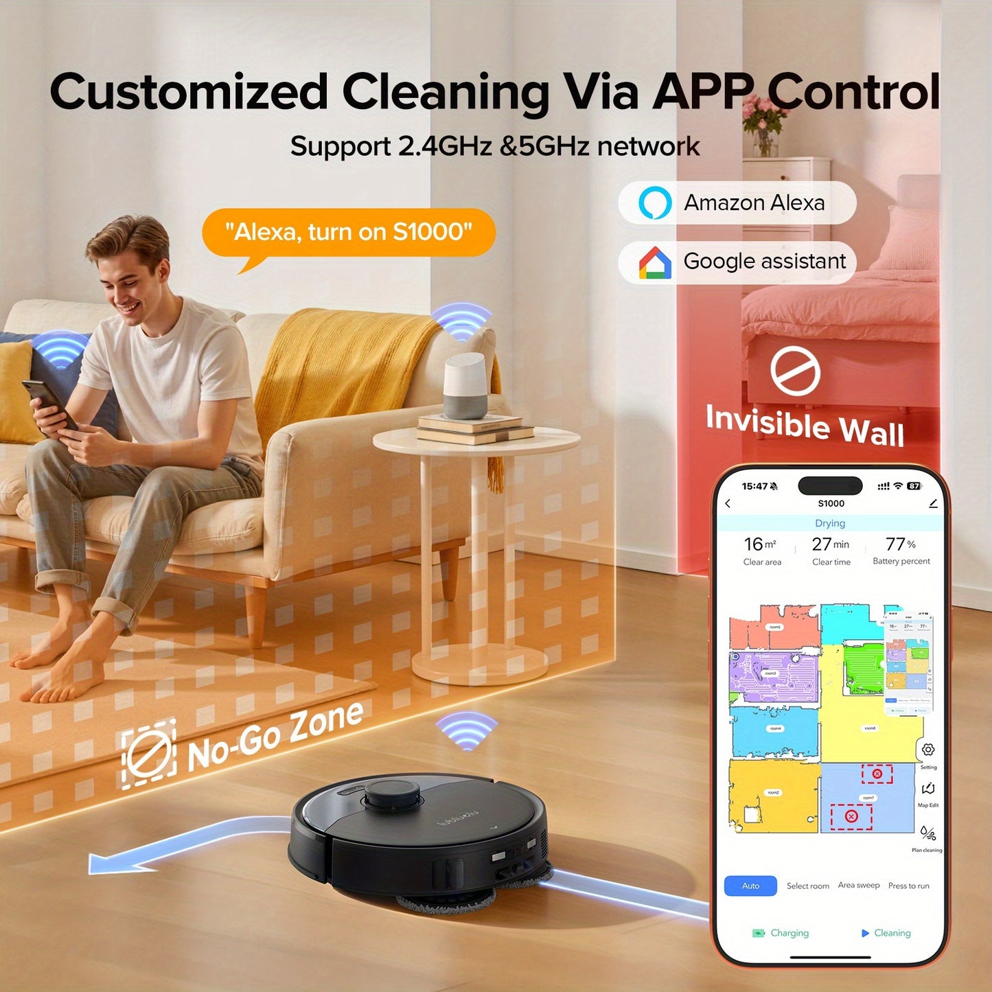 Robotstofzuiger – Robotstofzuiger met dweilfunctie – Dweilrobot – Robotstofzuiger voor huisdieren – Automatische reiniger – 20.000 Pa Zuigkracht – Automatisch legen en dweil wassen