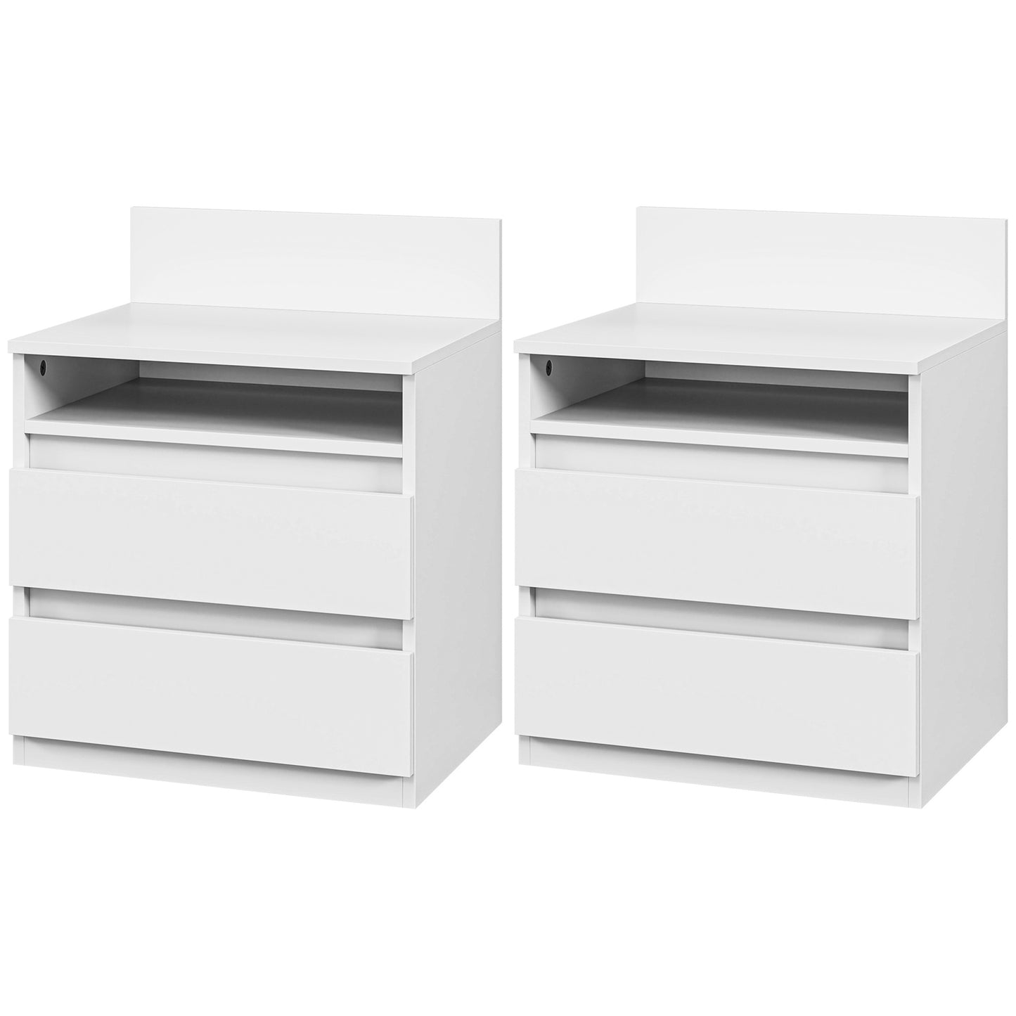 Nachtkastje – Nachtkastjes – Bedkastje – Slaapkamerkastje – Wit – 2-delige Set – Modern Design – Lade en Open Plank – Compact Formaat