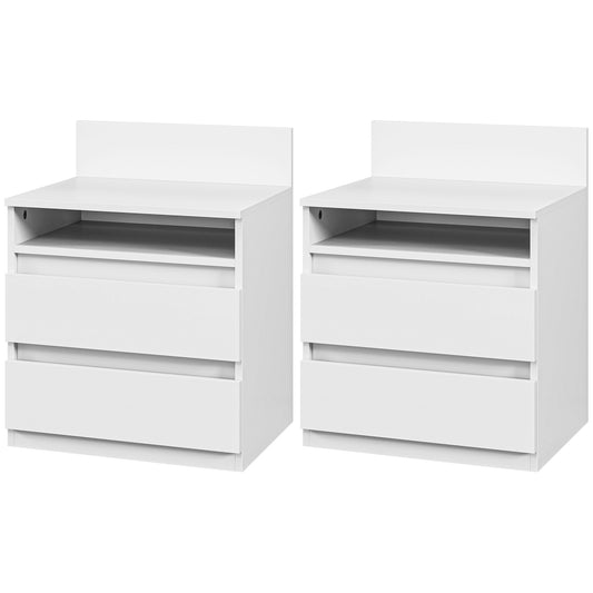 Nachtkastje – Nachtkastjes – Bedkastje – Slaapkamerkastje – Wit – 2-delige Set – Modern Design – Lade en Open Plank – Compact Formaat