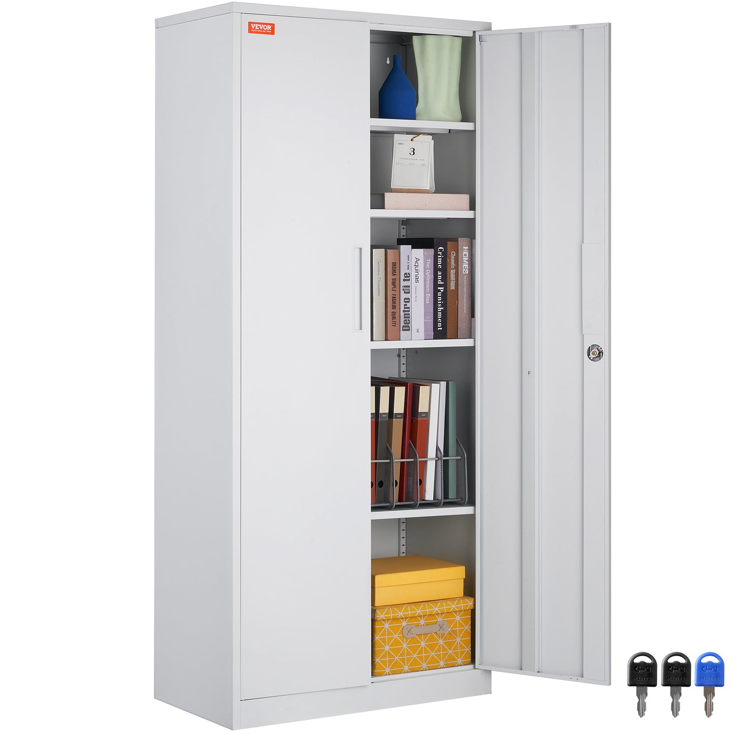Opbergkast Staal – Metalen Kast – Opbergrek – Stellingkast – Bergkast – 5 Planken Verstelbaar – Slot Met 3 Sleutels – Wit