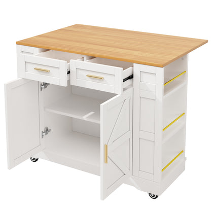 Keukeneiland – Keukentrolley – Eilandkast – Buffetkast – Keukenwerkbank – Wit MDF Met Houtlook Blad – Verstelbaar Tafelblad En Veel Opbergruimte