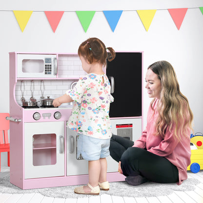 Speelkeuken – Speelkeukentje – Kinderkeuken – Speelgoedkeuken – Keukentje Roze – Inclusief Krijtbord – Accessoires – Afmetingen 83,8x26,8x81 cm