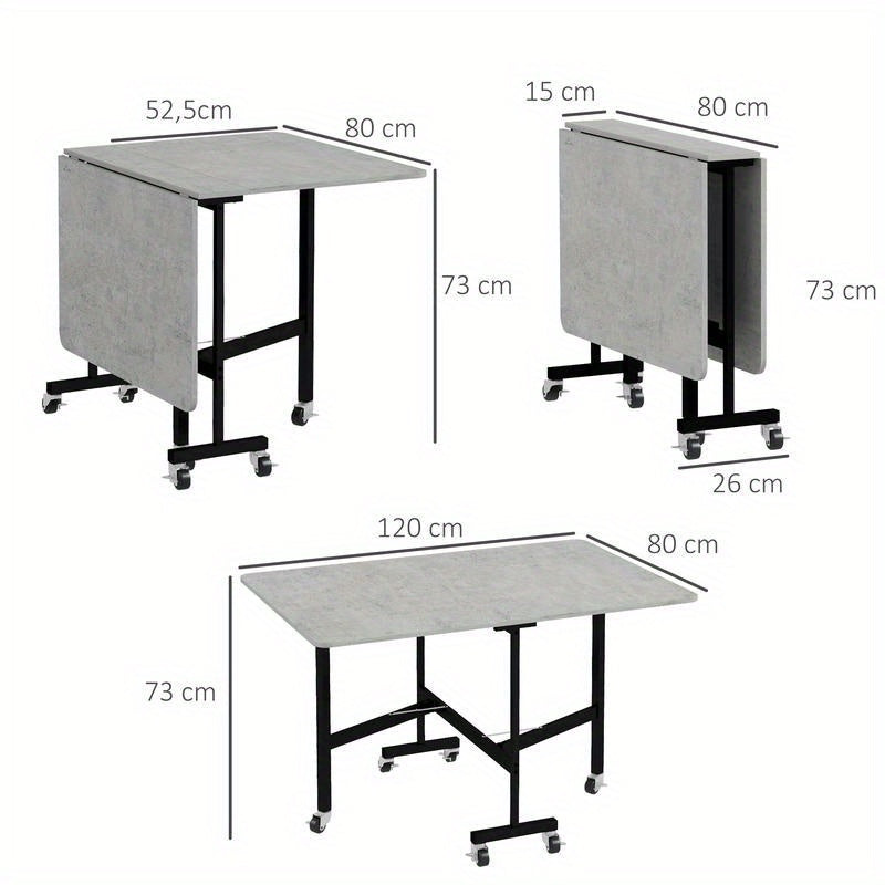 Uitklapbare Eettafel – Uitschuifbare Tafel – Vouwtafel – Compacte Eettafel – Multitafel – Verstelbaar 52,5-120 cm – Stevig Metaal Frame & Houtlook Oppervlak
