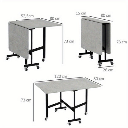 Uitklapbare Eettafel – Uitschuifbare Tafel – Vouwtafel – Compacte Eettafel – Multitafel – Verstelbaar 52,5-120 cm – Stevig Metaal Frame & Houtlook Oppervlak