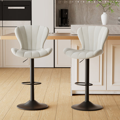 Barkrukken – Barstoelen – Hoge Stoelen – Keukenstoelen – Bistro Stoelen – Ergonomisch Design – 360° Draaibaar – Beige Kunstleer – Verstelbare Hoogte – Met Rugleuning En Voetsteun – Set Van 2