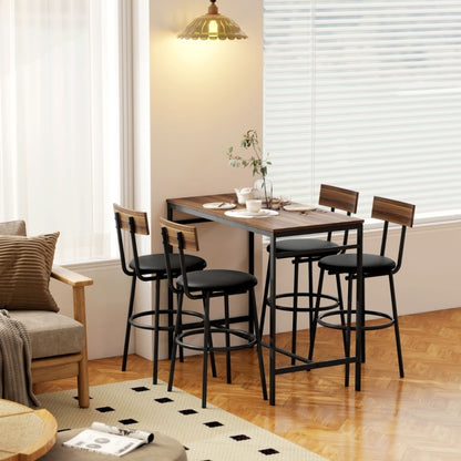 Industriële Meubelset – 5-delige Eettafelset – Bartafel Met Stoelen – Keukenmeubilair – Horecameubel – Natuurlijk Kleur – Compact Ontwerp – Stevig Metaal