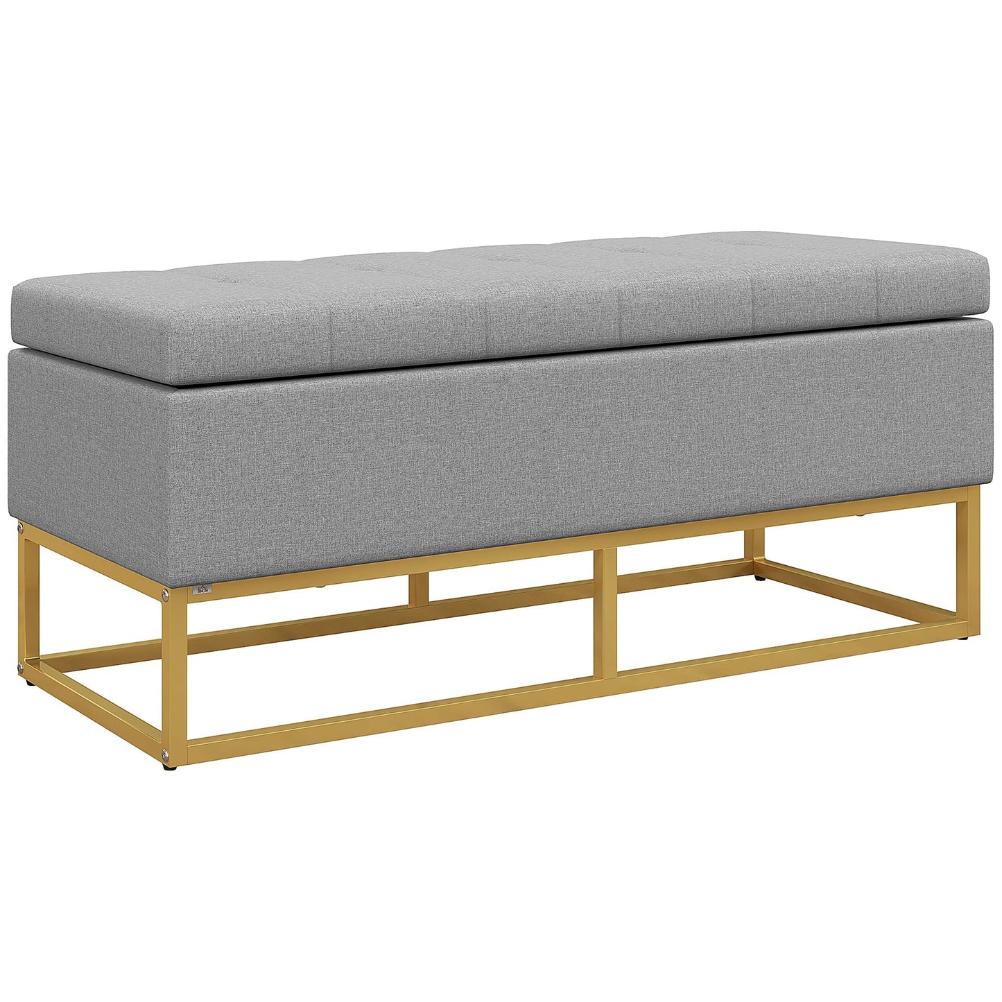 Opbergbank – Opbergbank – Zitbank – Opbergkist – Halbank – Polyester Bekleding – Gouden Stalen Onderstel – 110x44x48 cm – Grijs