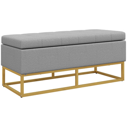 Opbergbank – Opbergbank – Zitbank – Opbergkist – Halbank – Polyester Bekleding – Gouden Stalen Onderstel – 110x44x48 cm – Grijs