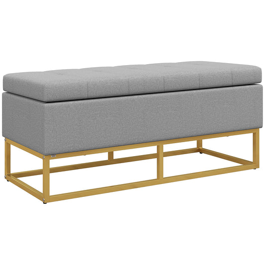 Opbergbank – Opbergbank – Zitbank – Opbergkist – Halbank – Polyester Bekleding – Gouden Stalen Onderstel – 110x44x48 cm – Grijs