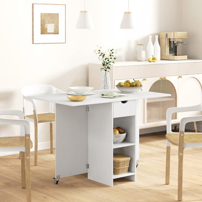 Opklapbare Eettafel – Inklapbare Tafel – Uitklapbare Tafel – Vouwtafel – Ruimtebesparende Tafel – Voor 2-4 Personen – Hardhouten Constructie – Met Opbergruimte En Wieltjes