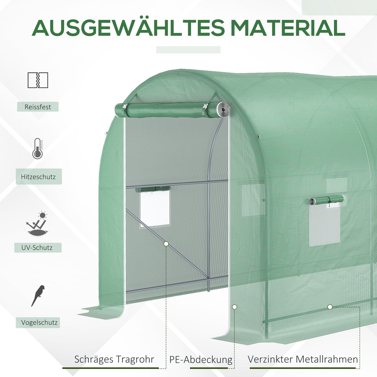 Kweekkas – Groentekas – Tuinkas – Tunnelkas – Kweekfoliekas – 395x195x190 cm – Waterafstotende PE-Folie – Verstelbare Ventilatie met Ritsen