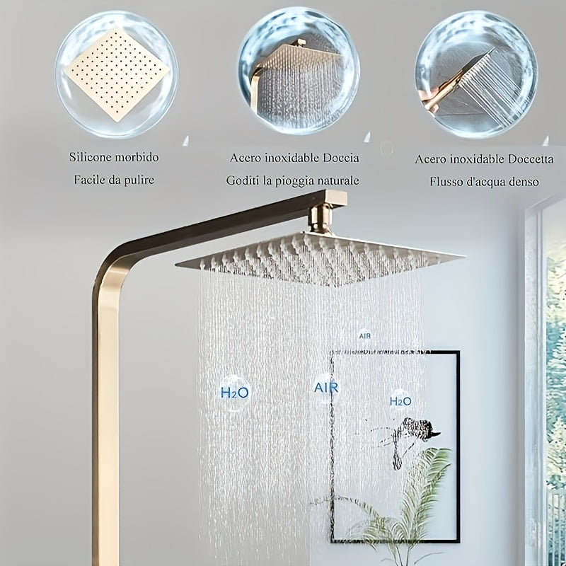 Douche Systeem – Douchekolom – Douchepaneel – Doucheplank – Wanddouche – Geborsteld Goud – Stevig Metaal – Ingebouwde Kraan