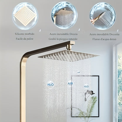 Douche Systeem – Douchekolom – Douchepaneel – Doucheplank – Wanddouche – Geborsteld Goud – Stevig Metaal – Ingebouwde Kraan